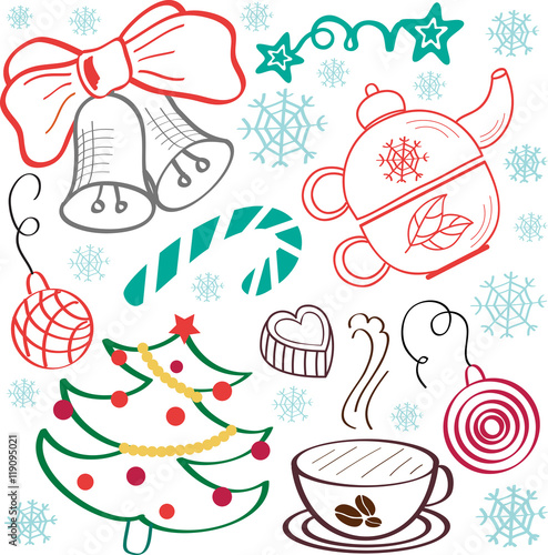 Christmas set. Colorful vector illustrations. New year, christmas and other winter holidays. 