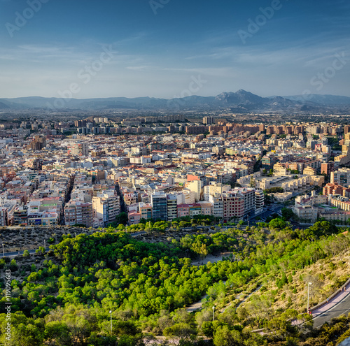 Alicante surrounded by trees and mountains, Spain