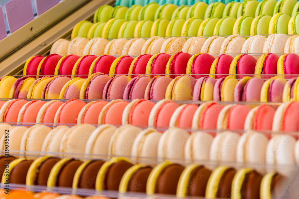 Fototapeta premium Set of different french cookies macaroons macaroons in a paper b