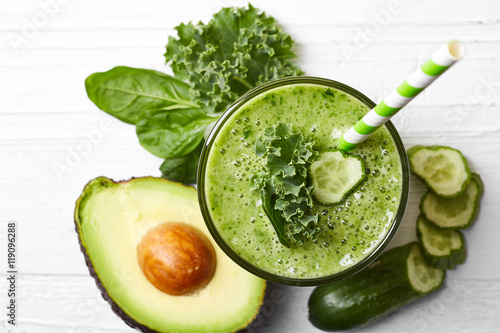 Glass of green vegetable smoothie