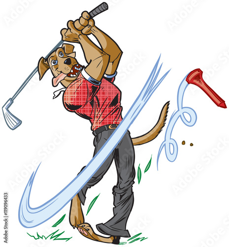 Vector Cartoon Mascot Dog Swinging Golf Club