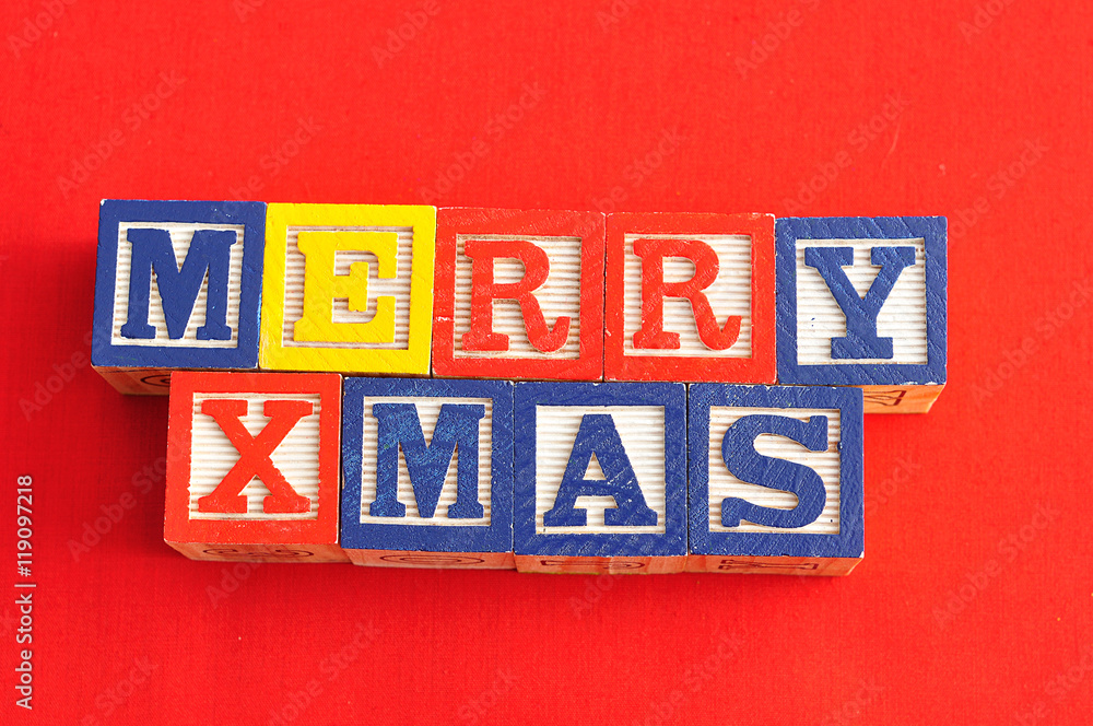 Merry Xmas spelled with Alphabet blocks Merry Xmas spelled with Alphabet blocks