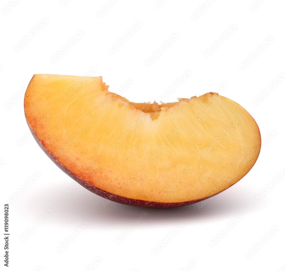 Nectarine fruit slice isolated on white background close up