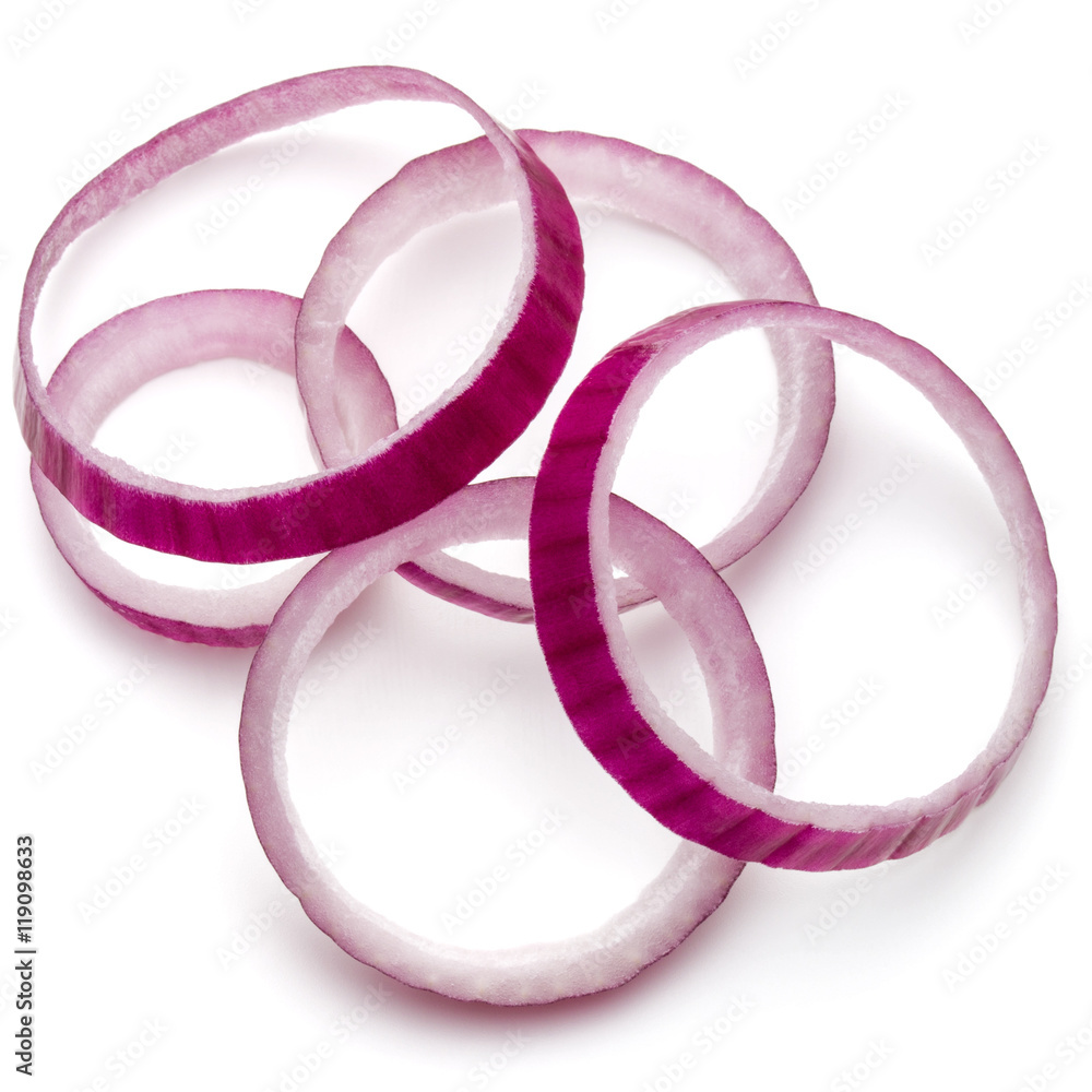 Sliced red onion rings isolated on white background cutout Sliced red onion rings isolated on white background cutout