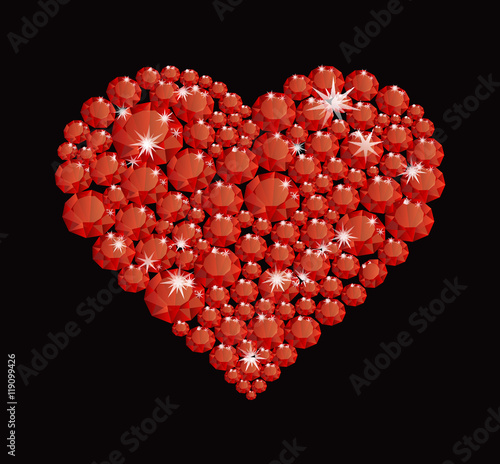 Shining diamond luxury red heart, jewel and crystal, fashion and glamor, vector illustration