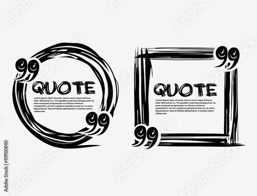 Set drawn quotes and frame. Drawn circle and square frame. Quote blank template. Empty template. Hand drawn scribble shape. Vector quote form