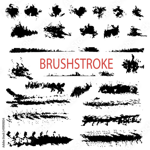Set  Brushes, ink Spots, ink Blots. Black Print