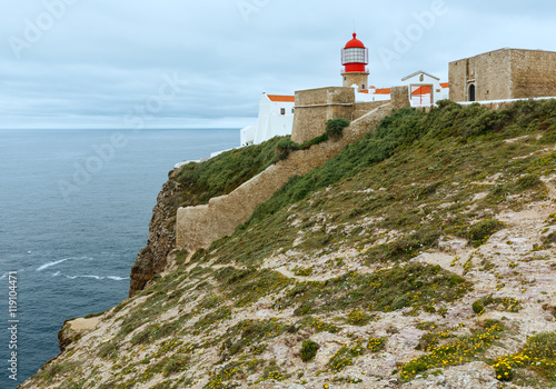 Lighthouse on cape, Algarve, Portugal.