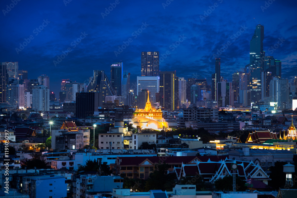 The golden mount at wat sraket rajavaravihara temple travel landmark of Bangkok, Thailand