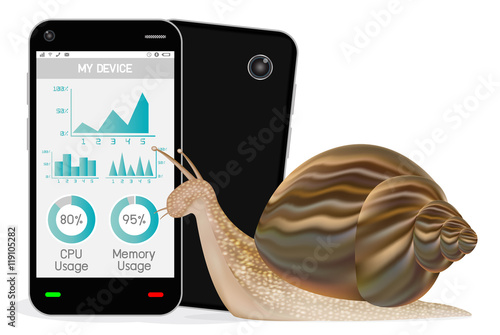 slow smartphone with snail