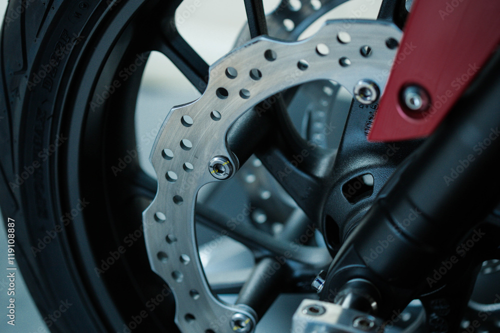 Fototapeta premium close up of motorbike brake background