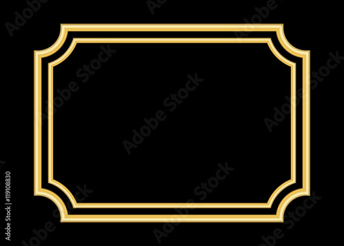 Gold frame. Beautiful simple golden design. Vintage style decorative border, isolated on black background. Deco elegant art object. Empty copy space for decoration, photo, banner. Vector illustration. © alona_s