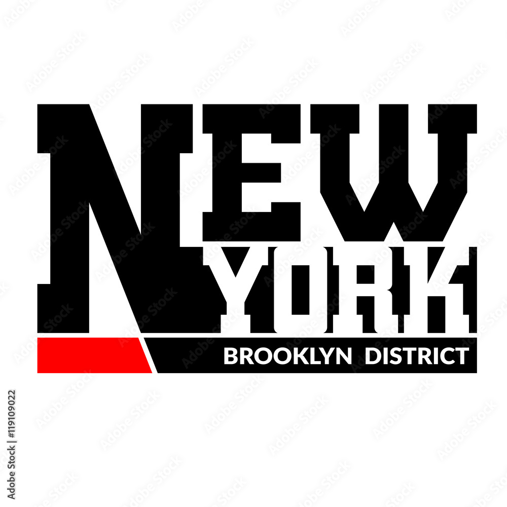 Fototapeta premium T shirt typography graphics New York. Athletic style NYC. Fashion stylish print for sports wear. Black and white emblem. Template for apparel, card, label, poster. Symbol big city. Vector illustration