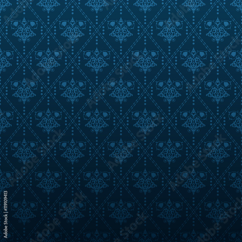 Blue wallpaper. Decorative design, vintage pattern. Vector art
