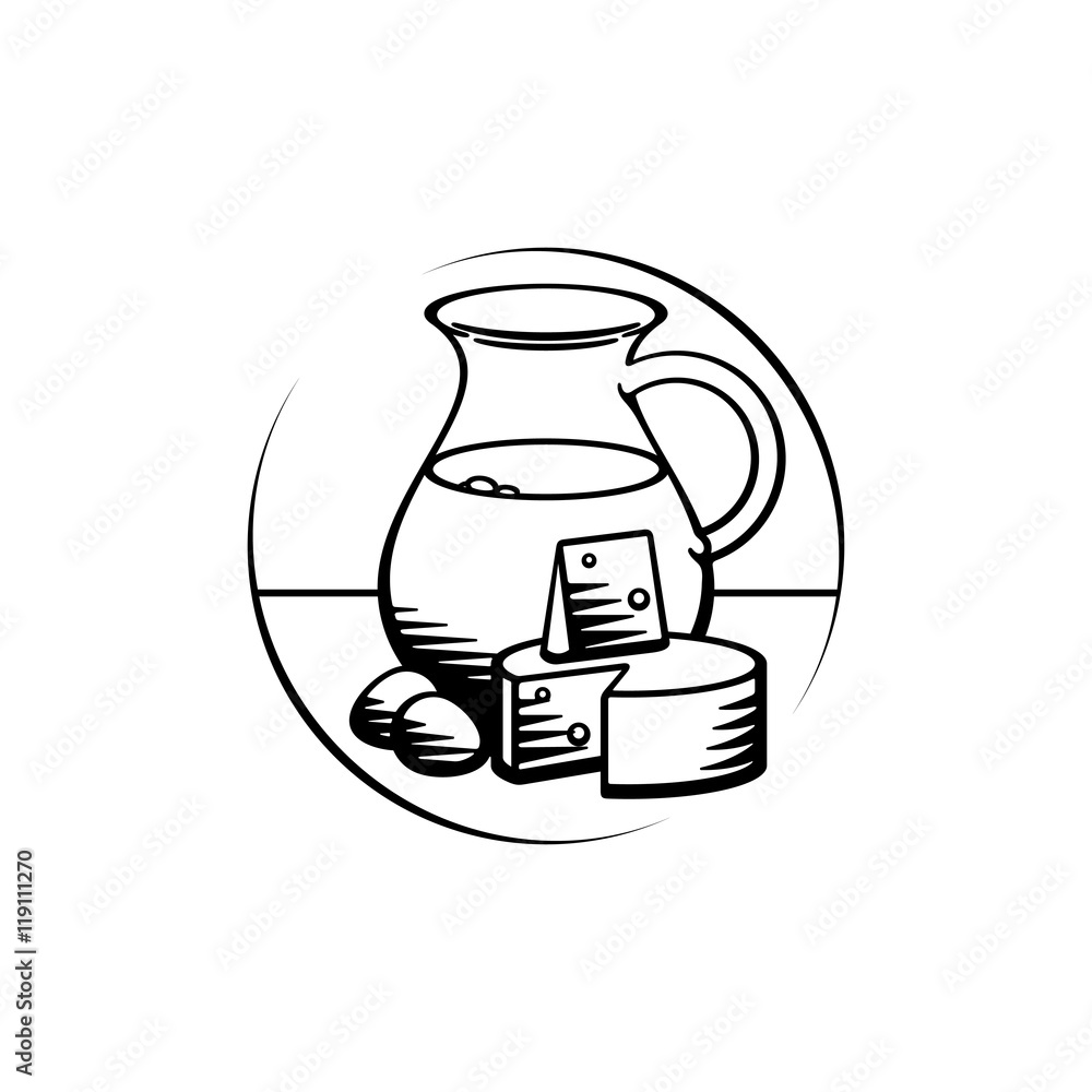 Fresh farm food milk, eggs and cheese vector illustration Fresh farm food milk, eggs and cheese vector illustration