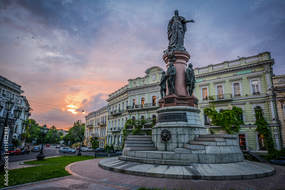 The monument to Catherine 2 in Odessa, Ukraine, Europe.