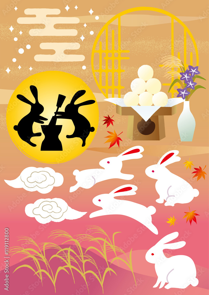 お月見 うさぎ素材 金 Stock ベクター Adobe Stock