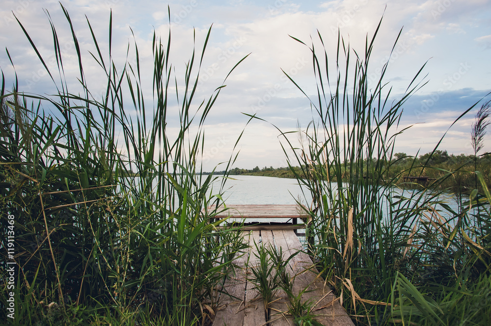Fototapeta premium wooden walkways for fishermen on the river