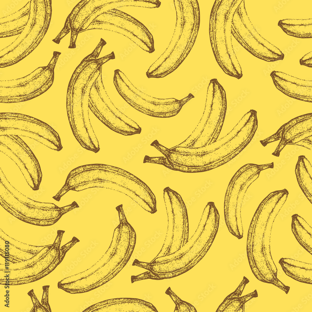 Seamless banana pattern. Fresh fruit skech backgound