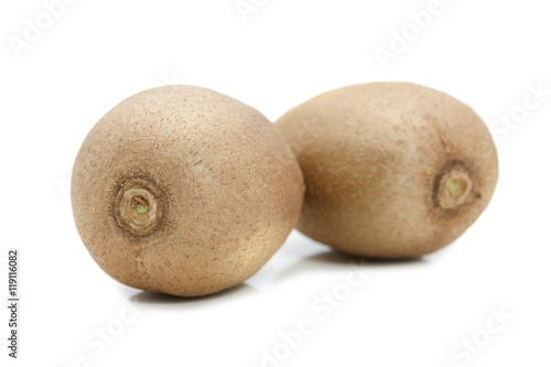 Two kiwi fruits isolated on white background.