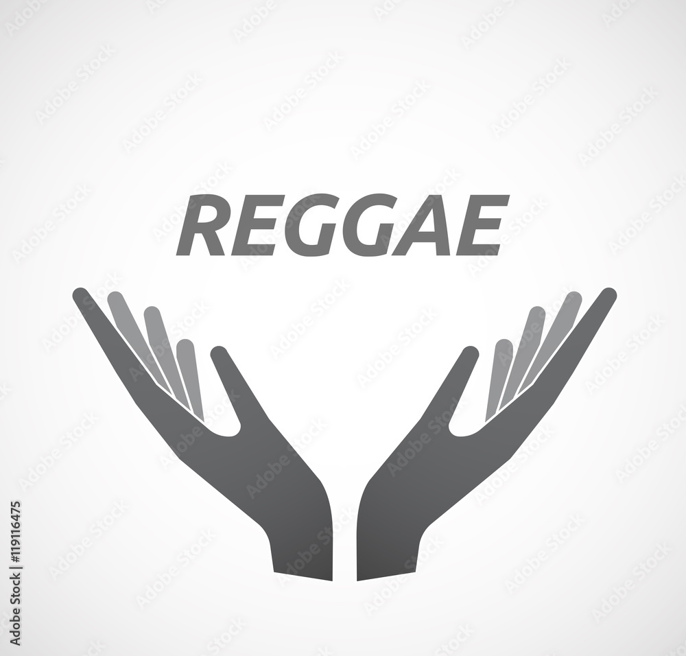 Isolated hands offering icon with the text REGGAE Isolated hands offering icon with the text REGGAE