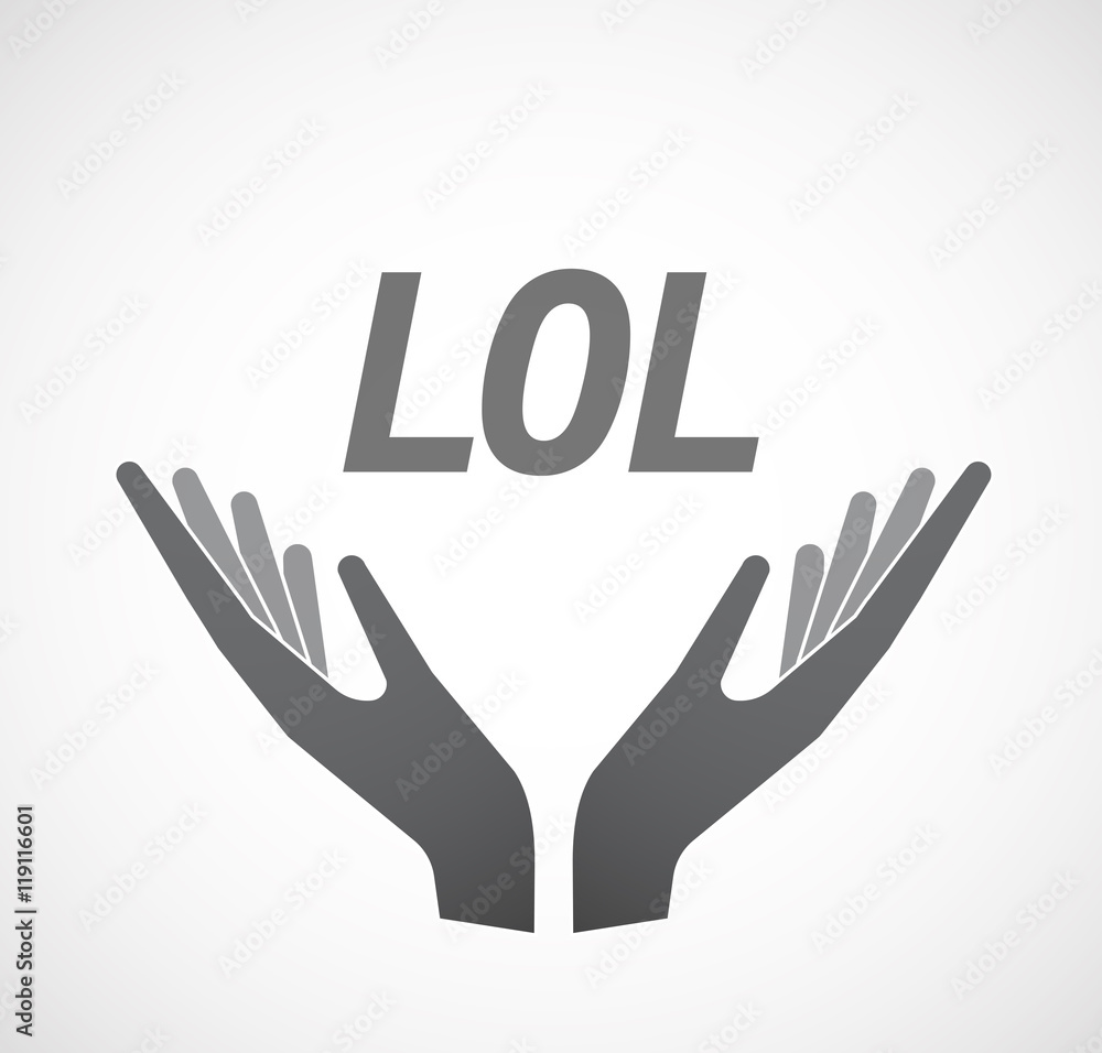 Isolated hands offering icon with the text LOL Isolated hands offering icon with the text LOL