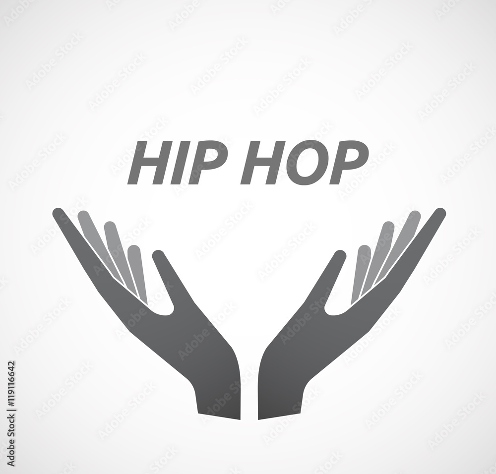 Isolated hands offering icon with    the text HIP HOP
