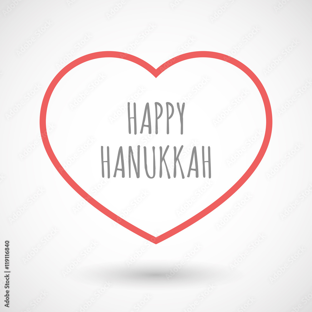 Isolated line art heart icon with the text HAPPY HANUKKAH Isolated line art heart icon with the text HAPPY HANUKKAH