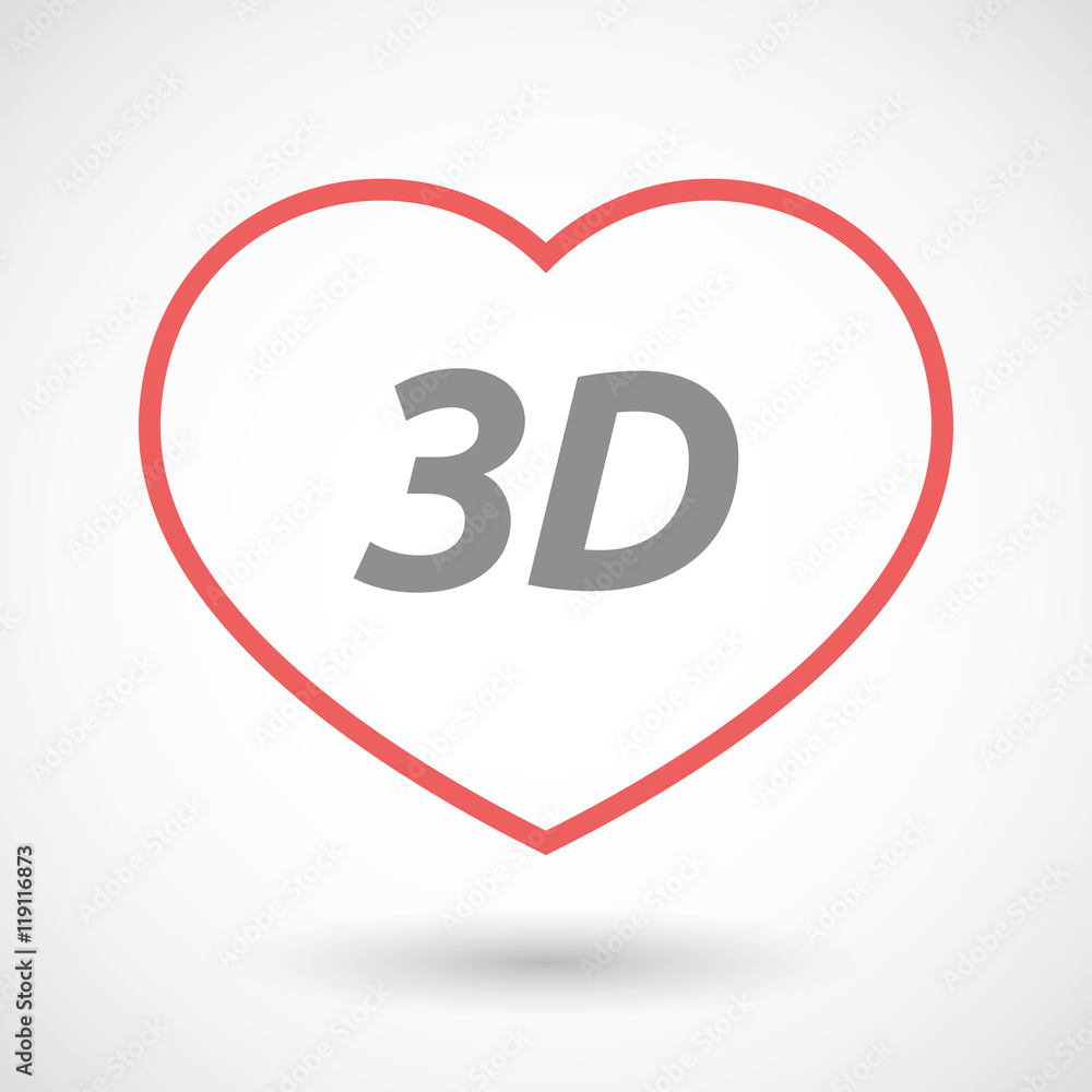 Isolated line art heart icon with the text 3D Isolated line art heart icon with the text 3D