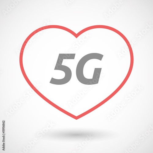 Isolated  line art heart icon with    the text 5G