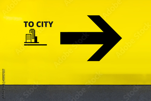 Airport Sign With City Building Icon and Arrow
