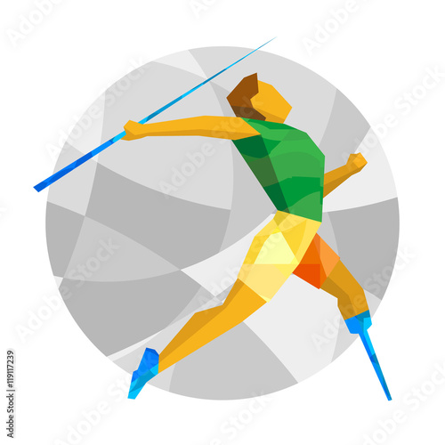 Physically disabled sportsman throwing javelin. Flat sport  icon
