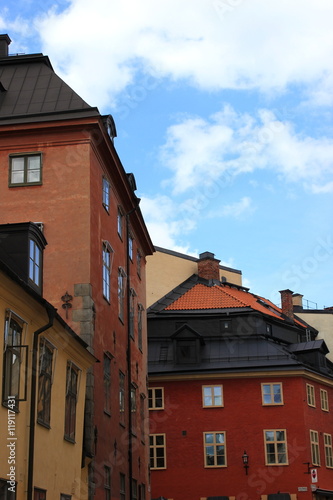 Bunte H  user in der Altstadt von Stockholm  Schweden 