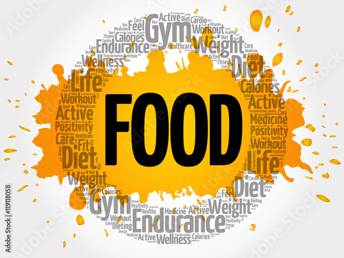 FOOD word cloud collage, health concept background