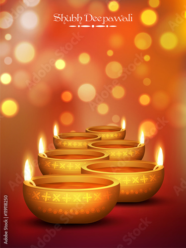 Golden Illuminated Oil Lit Lamps for Diwali.
