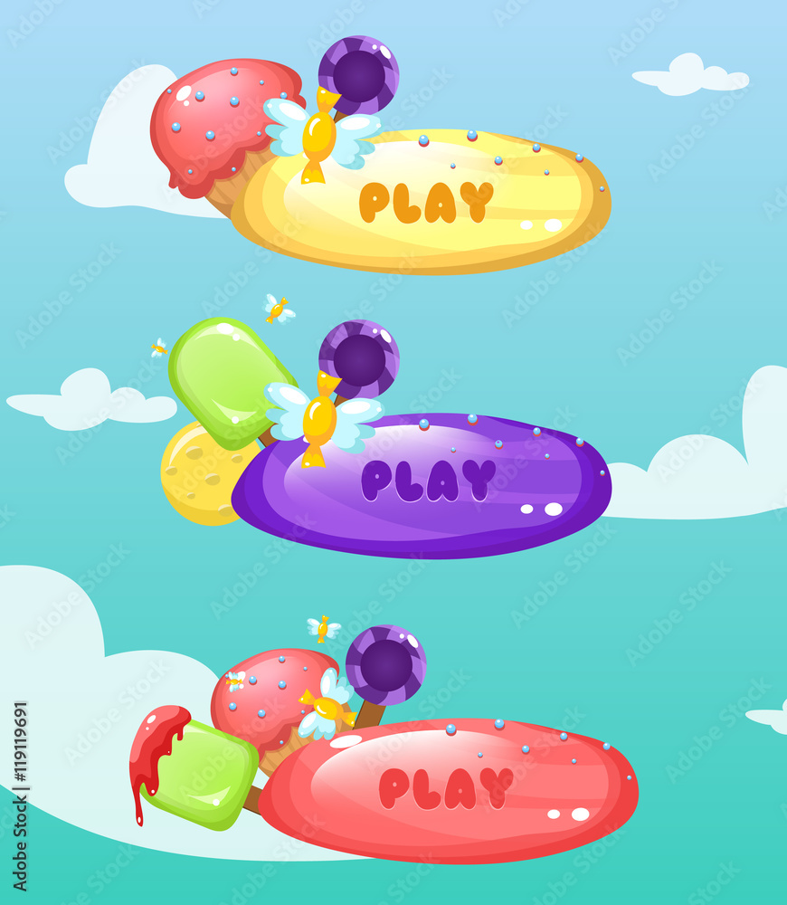 Cartoon sweet play buttons. Cartoon sweet play buttons.