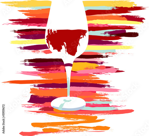 Vector glass of red wine with vibrant paint strokes texture