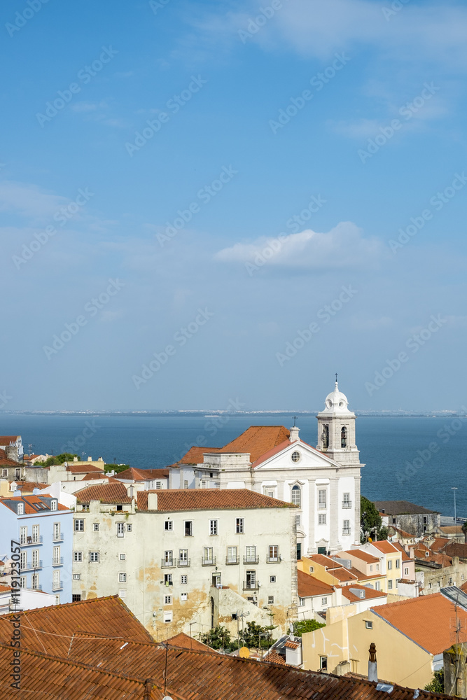 Panoramic of Alfama district  in Lisbon