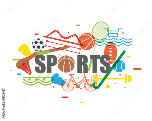 Set of different Sports equipments.