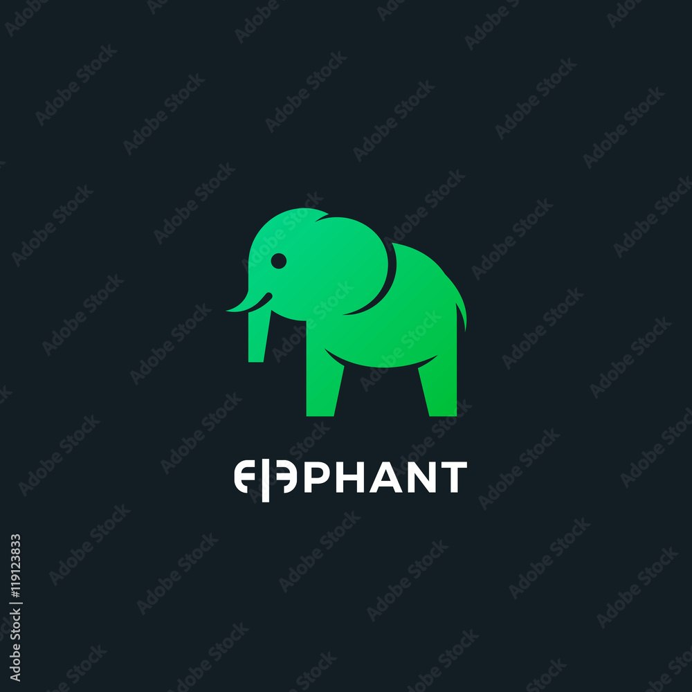 Flat elephant logo. Vector elephant logo. Elephant icon. Flat elephant icon. Flat vector elephant illustration. Green elephant logo. Ecology and nature logo. Green logo. Nature logo. Green icon