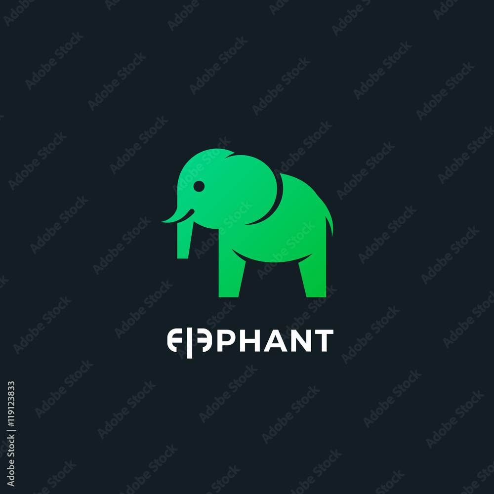 Obraz premium Flat elephant logo. Vector elephant logo. Elephant icon. Flat elephant icon. Flat vector elephant illustration. Green elephant logo. Ecology and nature logo. Green logo. Nature logo. Green icon