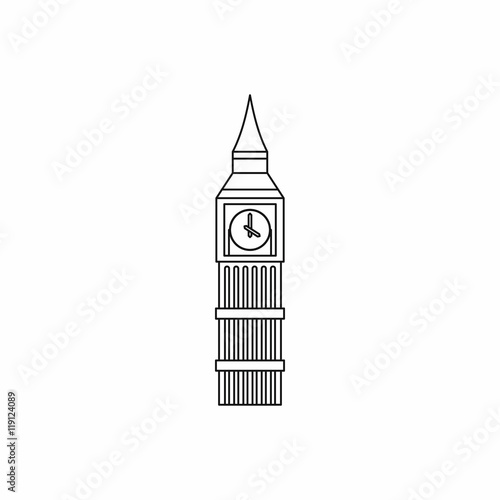 Big Ben clock icon in outline style isolated on white background. Attractions symbol