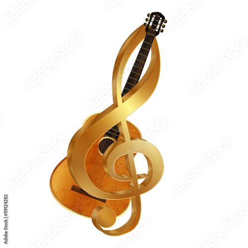 guitar in a gold treble clef