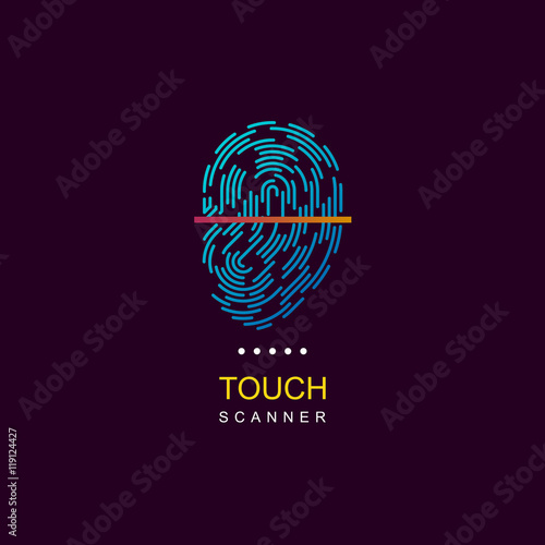 Fingerprint scanner. Vector fingerprint logo. Fingerprint icon. Fingerprint web logo. Fingerprint scanner logo. Personalization logo. ID logo. Fingerprint lock logo.