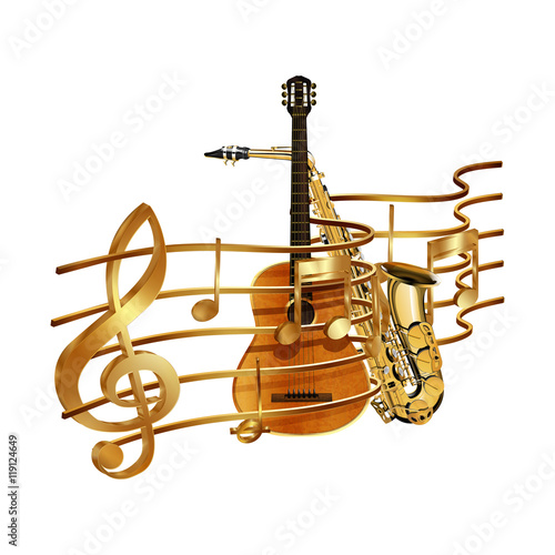 musical stave volume guitar and saxophone