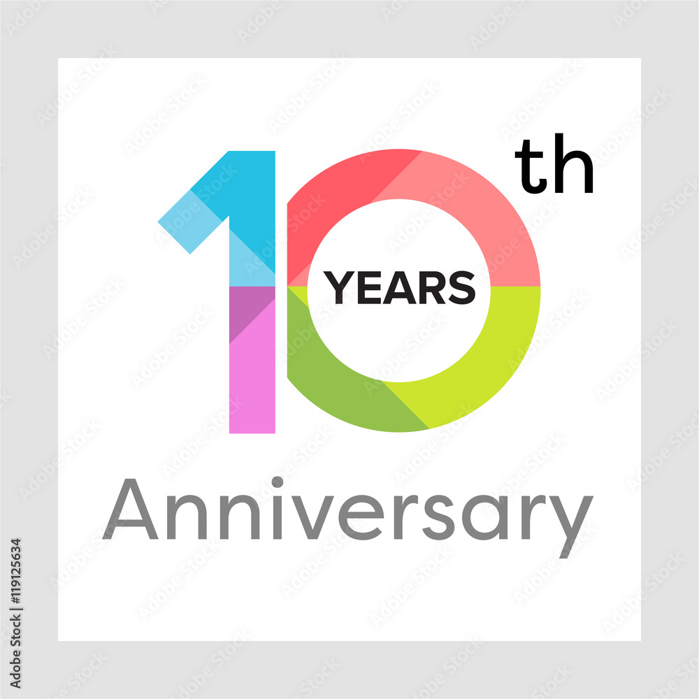 Template logo 10th anniversary with a circle, number 1 and colorful vector illustration Template logo 10th anniversary with a circle, number 1 and colorful vector illustration