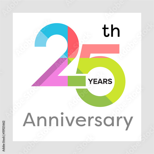 Template logo 25th anniversary with a circle, number 2 and 5 colorful vector illustration