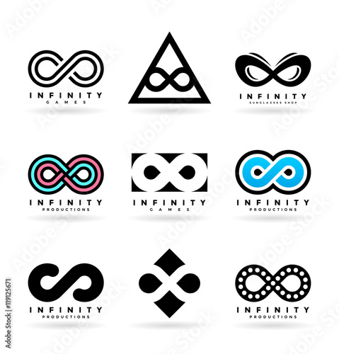 Set of various infinity symbols and logo design elements ()