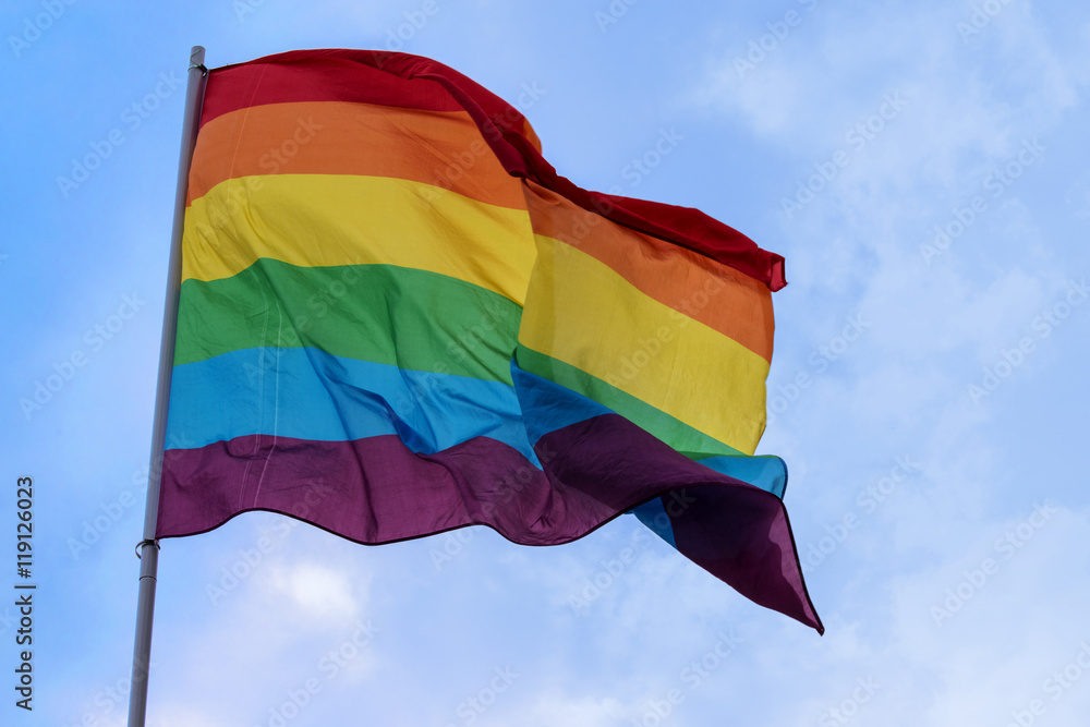 rainbow flag isolated on a white background, symbol of tolerance and ...