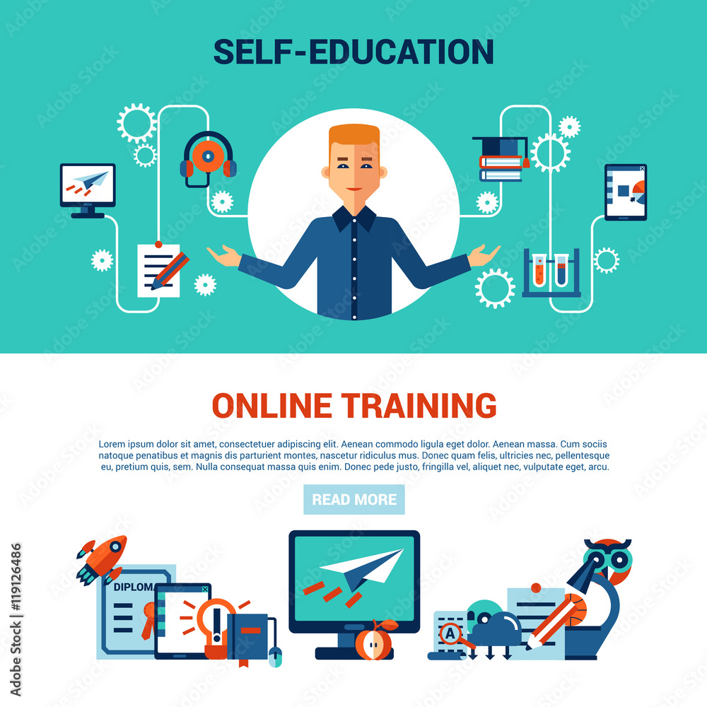 Online Education Horizontal Banner Set